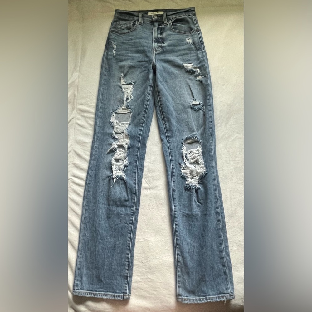 Ripped straight leg dad jeans